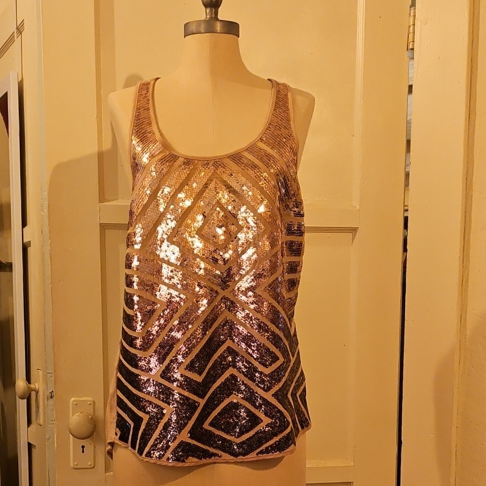 BCBGMaxAzria Metallic Sequin Tank Top